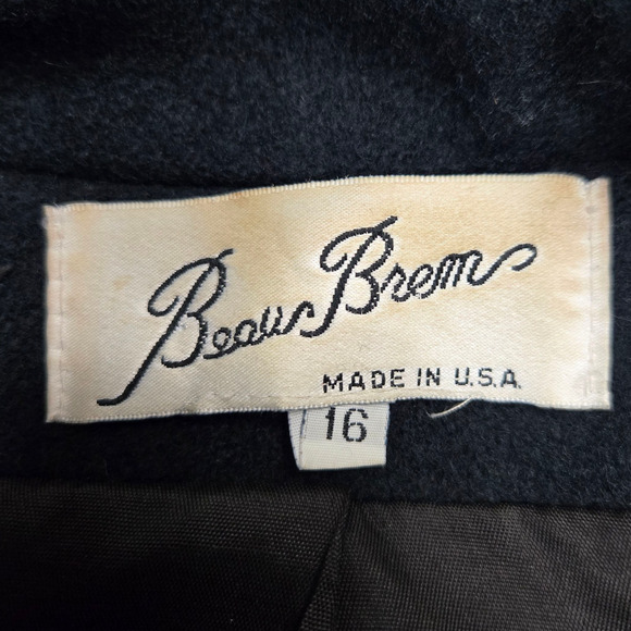 Vintage 80s Colorblock Wool Coat Blue Green Black Beau Brem Overcoat Size 16 - Picture 8 of 12